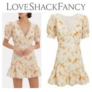 LoveShackFancy Lena Floral Ruffle Hem Mini Dress S